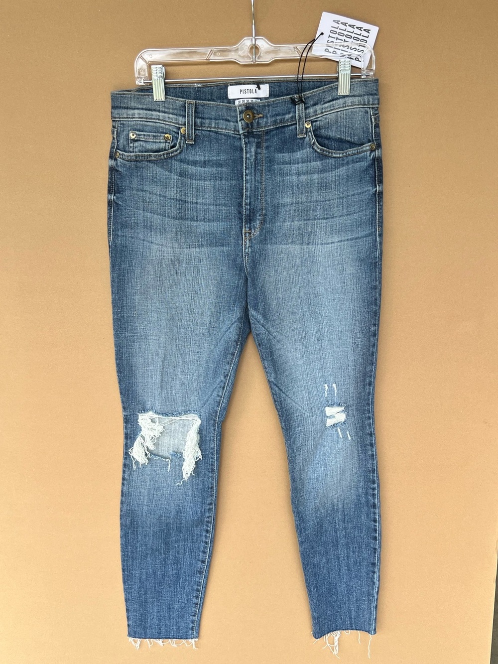 Pistola Womens Medium Wash Blue Denim High Rise/Slim Silhouette Distressed Jeans